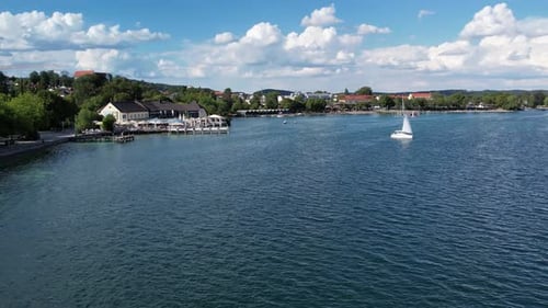 Aerial Drone View of Starnberg See Lake and Yacht Bavaria Germany