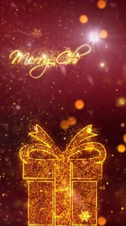 Sparkling Christmas Gift Box and Merry Christmas Text Vertical Animation