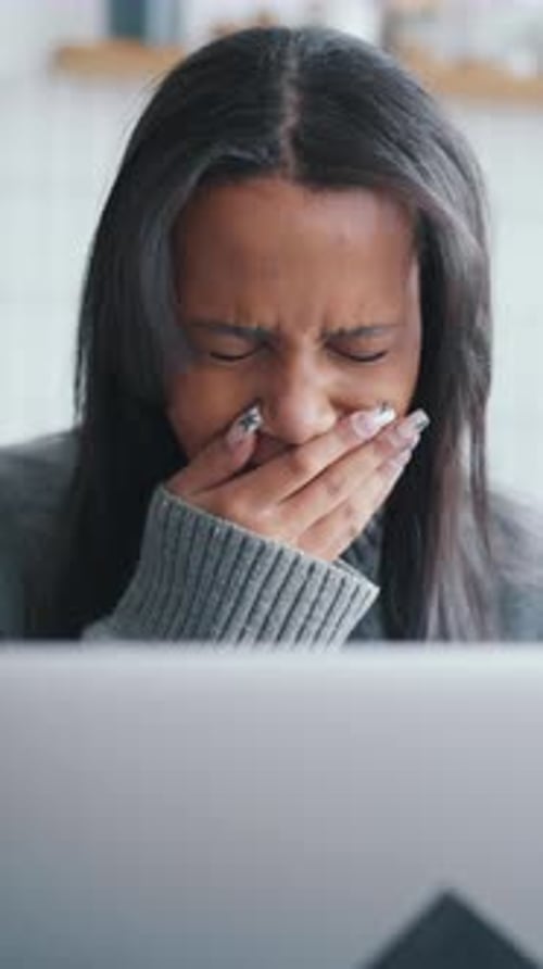Young Black Woman Working Overtime at Home Portrait of IT Professional with Laptop Mixed Race Lady