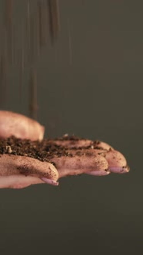 Close up of Hand Holding and Dropping Dirt