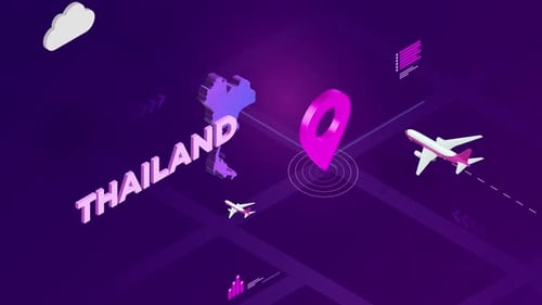 Isometric Thailand Map Travel Animation with Location Pin