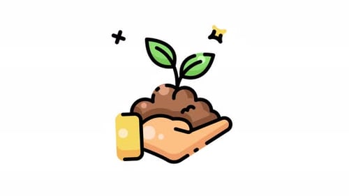 Flat Design Animated Icon of Hand Holding Plant