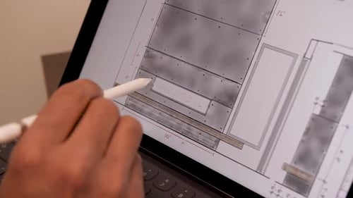 Hand Adding Lines to Architectural Rendering on Tablet