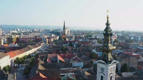 Novi Sad city view with orthodox church