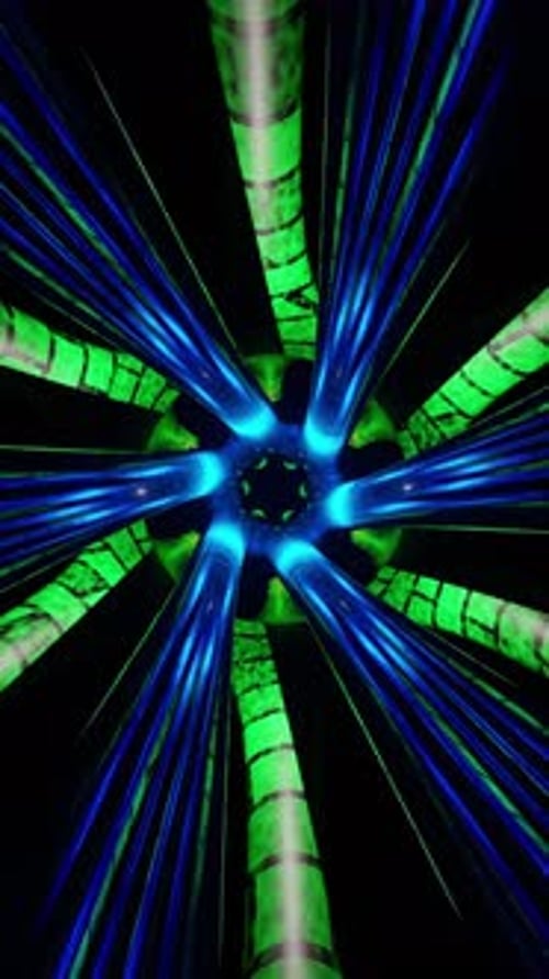 Fond abstrait bleu et vert avec un dessin circulaire au centre. Animation en boucle