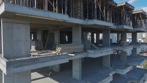 Aerial View of Concrete Building Construction in the City