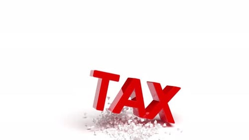 The Red Word Taxes Falls on the Figure of a Man and Crushes Him