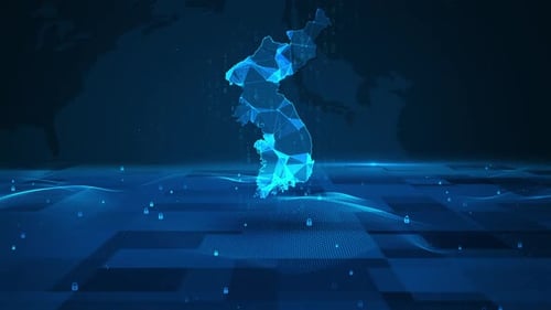 Korea map background digital number code business security key technology