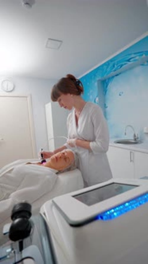 Woman Receiving Facial Treatment in Bright Clinic