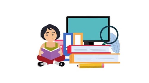 Flat Design Animation of Student Reading with Educational Objects