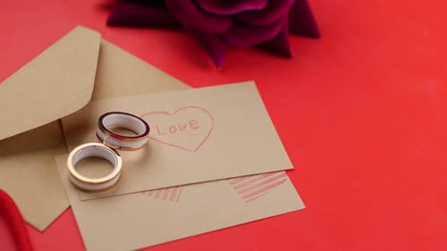 Wedding Rings on Love Letter with Rose