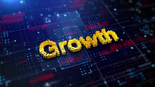 Pixelated Growth Text on Digital Technology Grid Background