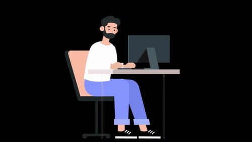 Bearded Male Employee Working in the Office Working on a Project on his Laptop 4K Alpha Channel