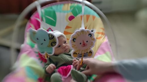 Content Infant in a Bouncer Toy