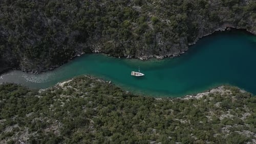 Aerial video of cliffs on the water in Kekova Turkey