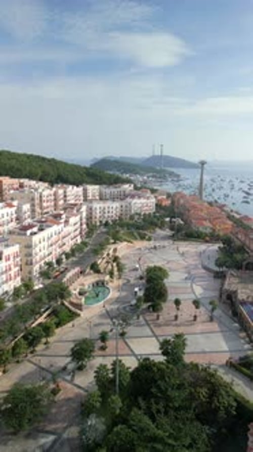 Aerial View of Sunset Town Cable Car Fishing Village on Phu Quoc Island
