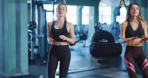 Athletic Women Doing High Knees at the Gym