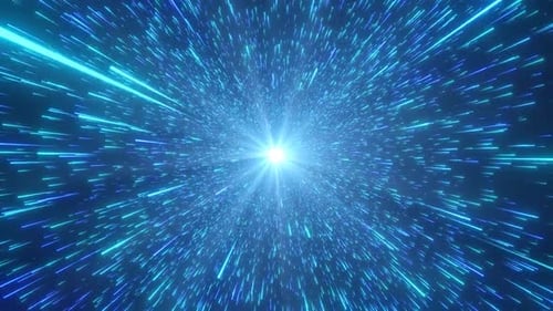 Futuristic Hyperspace Travel with Blue Glowing Light Streaks