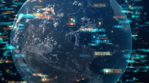 Worldwide Cryptocurrency Bitcoin On Rotating Globe Background With Network Digital Connection.