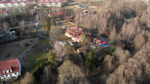 Phat Quang Temple, Gothenburg. Vietnamese Culture and Buddhist Association, aerial establishing shot