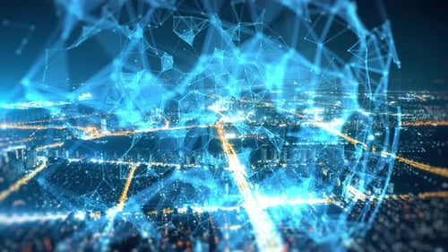 smart Connected city skyline. Futuristic network concept, city Technology