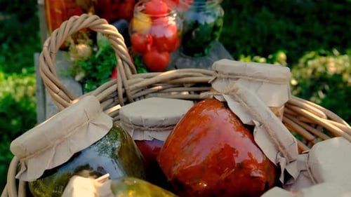 Canning and Vegetables in the Garden Selective Focus