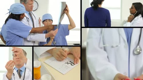 Medical professionals examine patient records, prescribe treatment