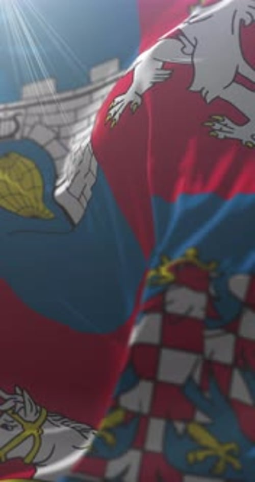 Waving Vertical Flag with National Heraldic Symbols