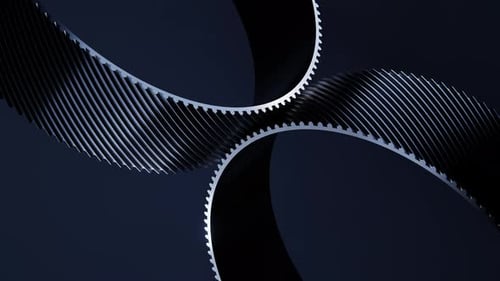 Seamless Loop 3D Abstract Animation of Black Helios Gears on Black Background
