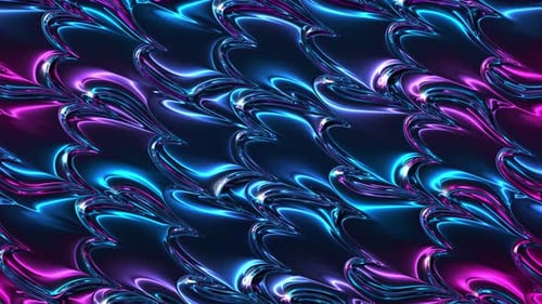 Animation of an abstract metal neon surface. Futuristic iridescent holographic moving waves