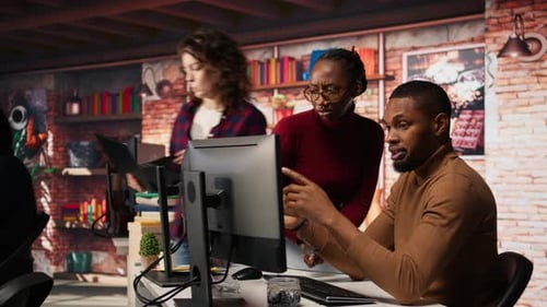 Teamworking Colleagues Monitoring AI Startup Company Systems