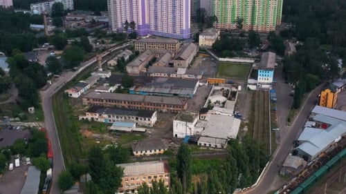 Aerial View of Abandoned Buildings in Industrial Zone