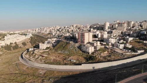 Israel security fence in Jerusalem aerial view