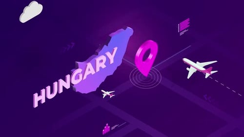 Isometric Futuristic Map Travel Animation of Hungary