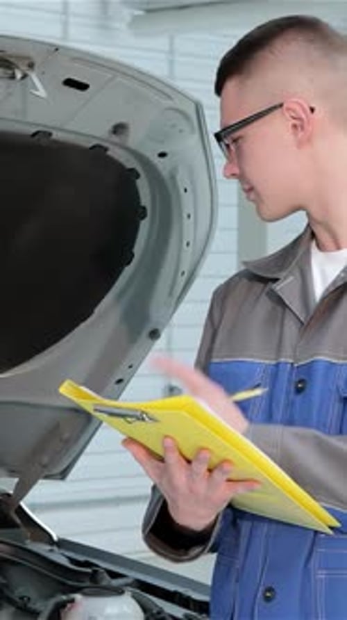 Dedicated Mechanic Meticulously Notes Repairs Needed on a Vehicle