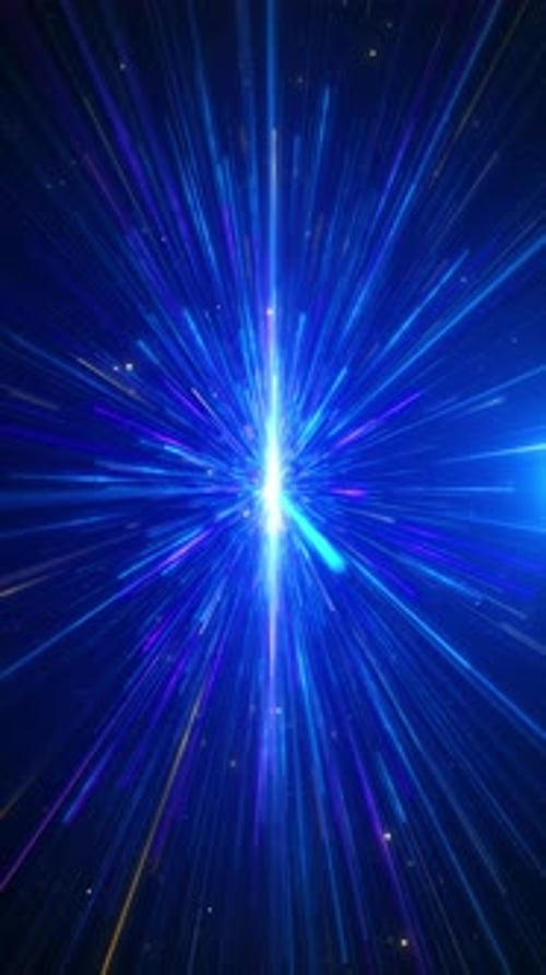 Abstract Blue Light Rays Flying Through Futuristic Space Tunnel