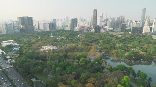 Awesome aerial view of Lumphini Park and Bangkok city, Thailand
