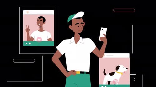 Influencer Young Boy Surfing On Social Media Platforms Alpha Channel 4K