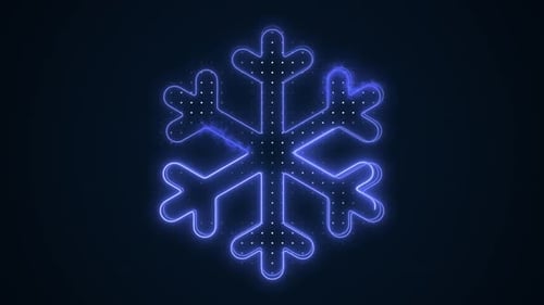 Neon Blue Snowflake Decoration Outline Loop Background