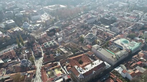 Aerial Footage of Sarajevo and National Library the Shot is Flying Over Vijecnica Library with a