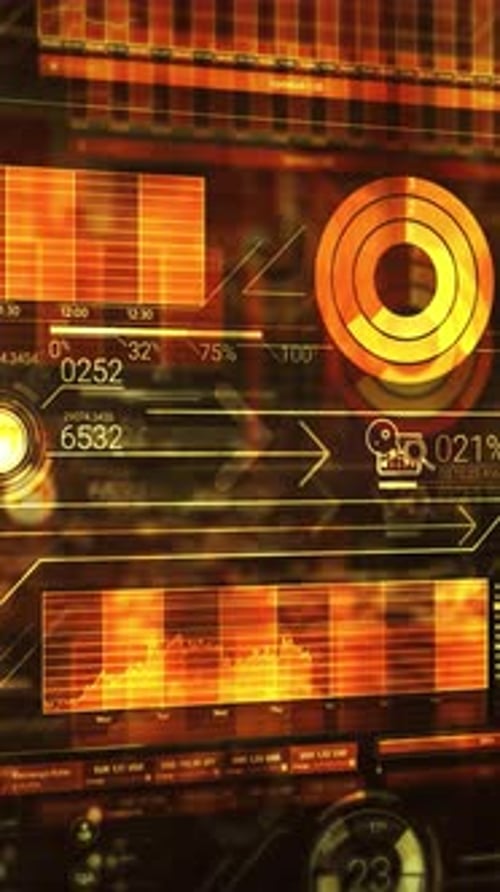 Digital Financial Data Display with Futuristic HUD Elements