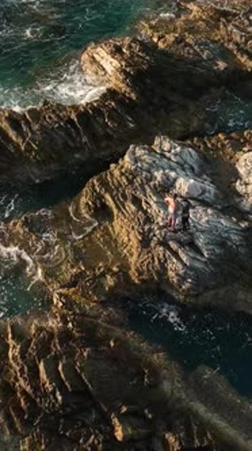 Vertical Video Aerial View of the Evening Beach Sea Texture in the Mediterranean Sea