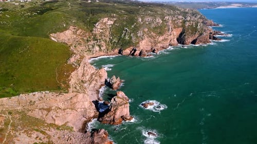 A Stunning Aerial View of Beautiful Scenic Coastal Cliffs and Captivating Turquoise Waters