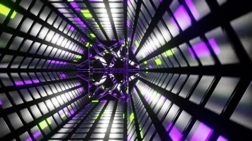 Silver With Purple And Lime Sci-Fi Neon Glow Hexagonal Tunnel In HD