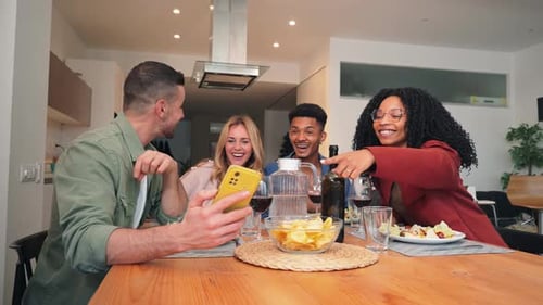 Friends Taking Selfie at Meal in Bright Home