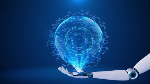 Digitale Roboterhand Cybertechnologie Globales Verbindungskonzept Daten Glänzender Hintergrund