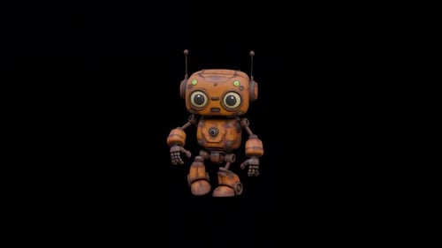 Animated Cute Orange Robot Performing Various Actions