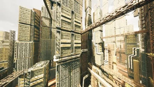 Enorme edificio iluminado por el sol que exhibe paneles reflectantes y sombras alargadas
