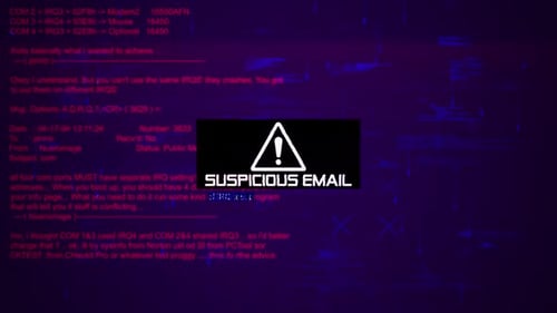 Texte d'avertissement par e-mail suspect sur l'écran d'arrière-plan de piratage V03