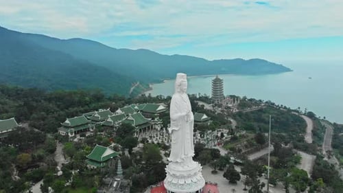 Aerial view of Ling Ung pagoda Son Tra peninsula, Da Nang, Vietnam